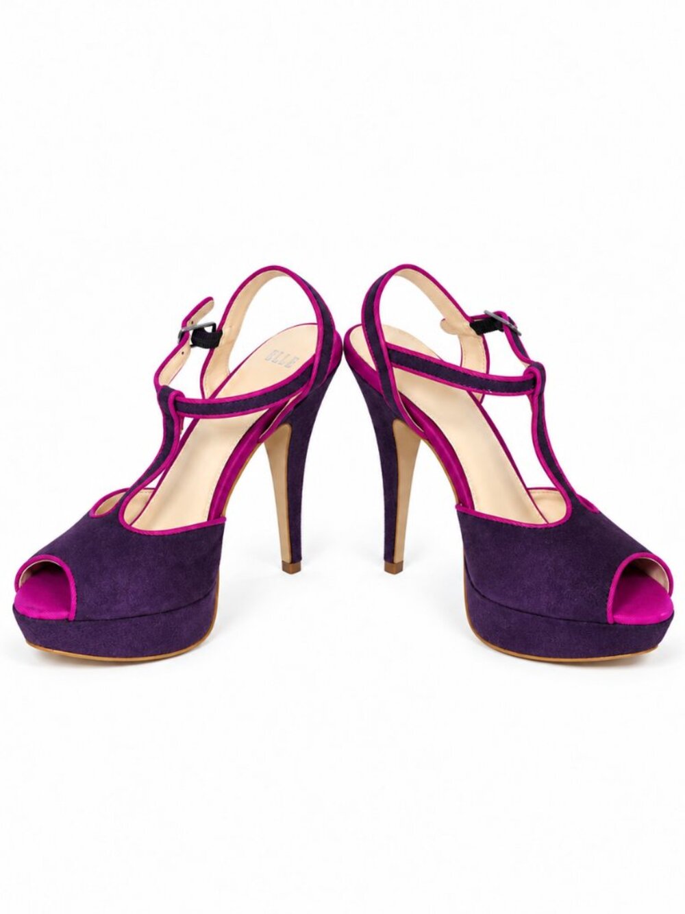 Y2K T Strap Slingback Platform Heels Retro Glam Purple Fuchsia Stiletto Size 7